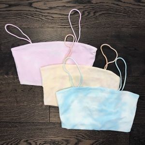 Bundle of tie dyed crop tops. With stretch.